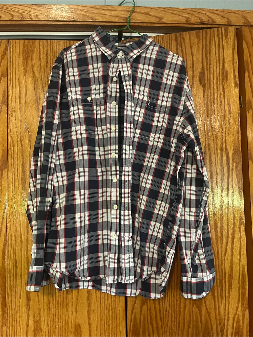 Old Navy Navy, White & Red Plaid Button-Down Shirt